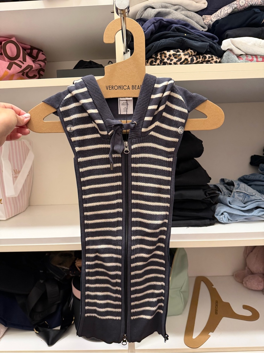 VERONICA BEARD Munno Hoodie Dickey Navy & Cream Striped NWT
